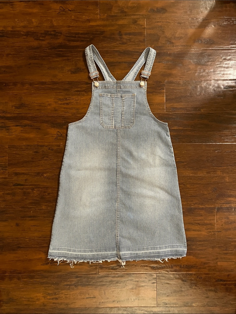 Jordache Girls Blue & White Striped Stretchy Denim Overall Dress Size XL (14-16)